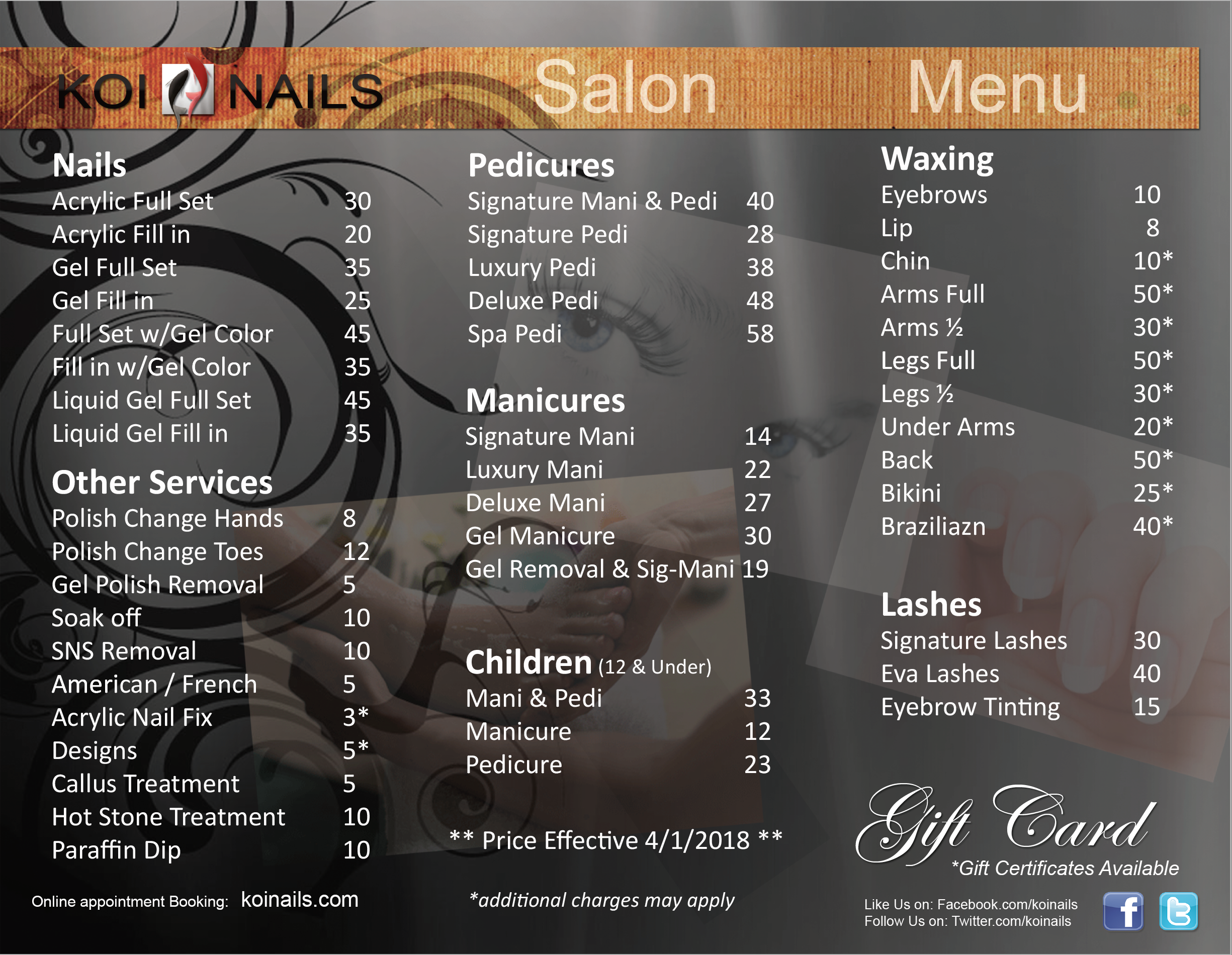 Price List Of Acrylic, Shellac, Dipping, Pink & White, Gel Nail, Manicure,  Pedicure Services